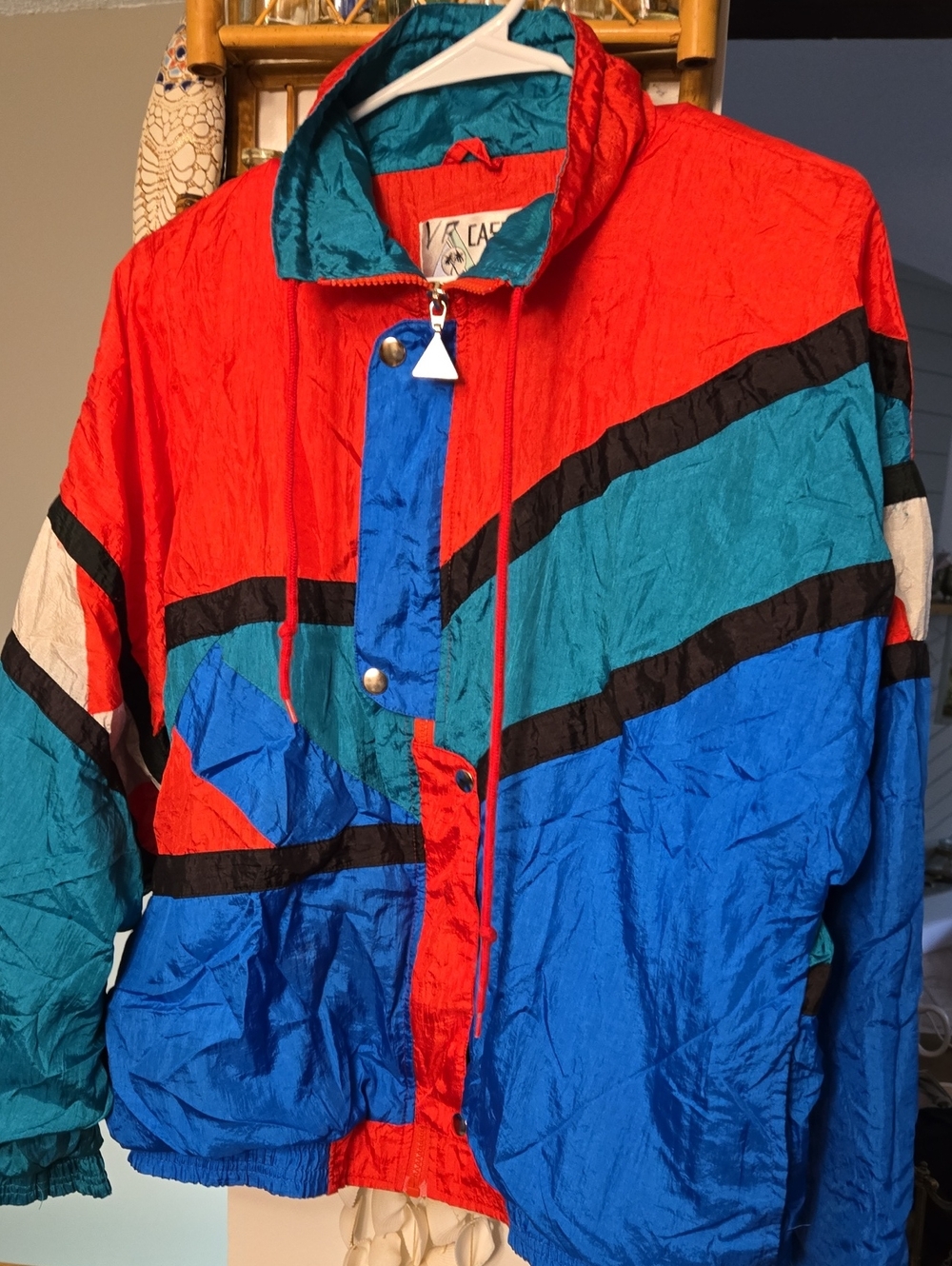 Vintage Colorblock Windbreaker Jacket - Red, Blue & Teal